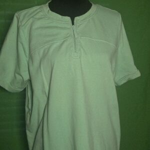 Womens Light Green Short-Sleeve Henley Zip Shirt